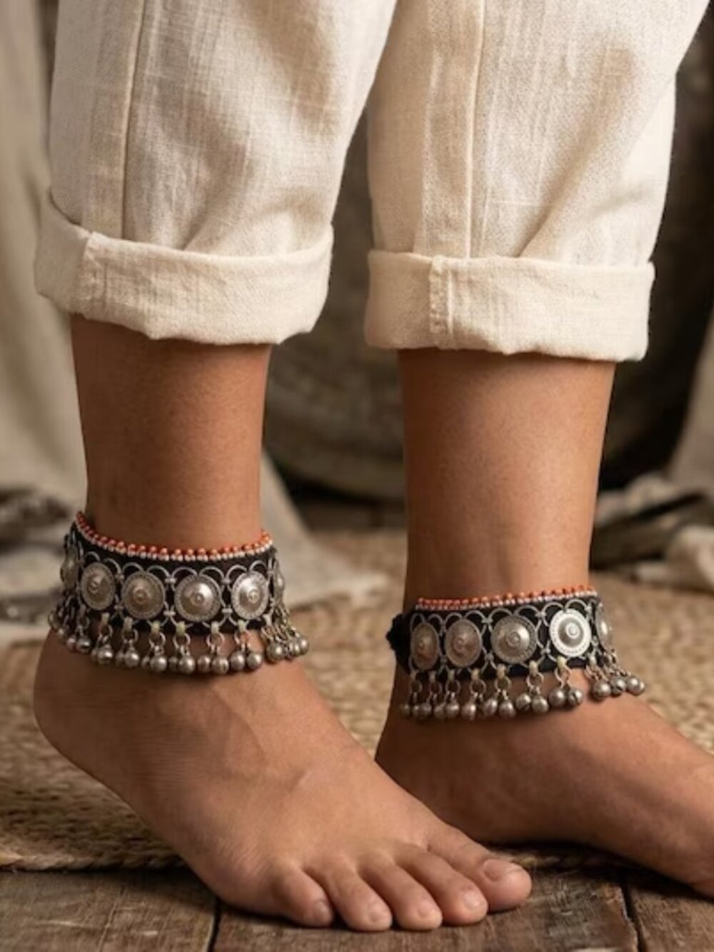 Vintage Afghan Anklet Pair: Tribal Silver Bells, Handmade Jewelry